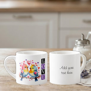 Xícara De Espresso Pássaros do amor texto personalizado roxo