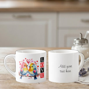 Xícara De Espresso Pássaros do amor texto personalizado vermelho