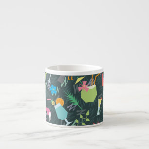 Xícara De Espresso Pássaros Tropicais Bebem: Vibrante Sem Costura.
