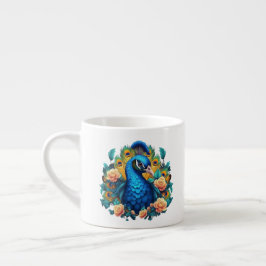 Xícara De Espresso Pavão Com Rosas Pêssego