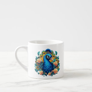 Xícara De Espresso Peacock Com Rosas De Pêssego