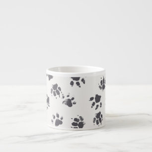 Xícara De Espresso Pegadas De Pata: Cachorro Monocromo Sem Costura.