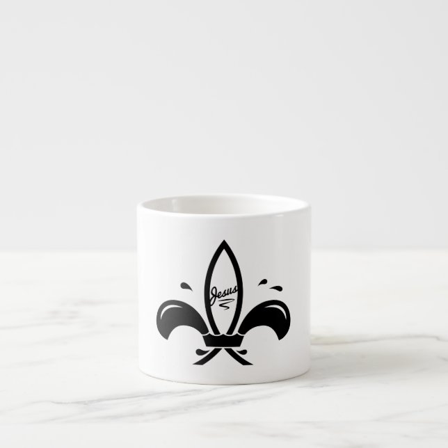 Xícara De Espresso Peixe Jesus Flor De Lis (Frente)