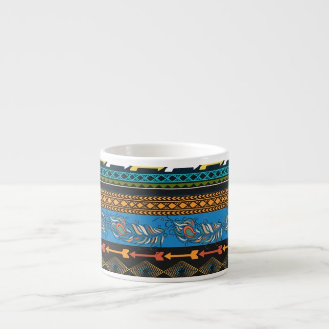 Xícara De Espresso Penas Étnicas: Embroiderme Boho Chic (Frente)