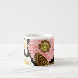 Xícara De Espresso Peônias de Rosas Vintage: Padrão Floral Preto