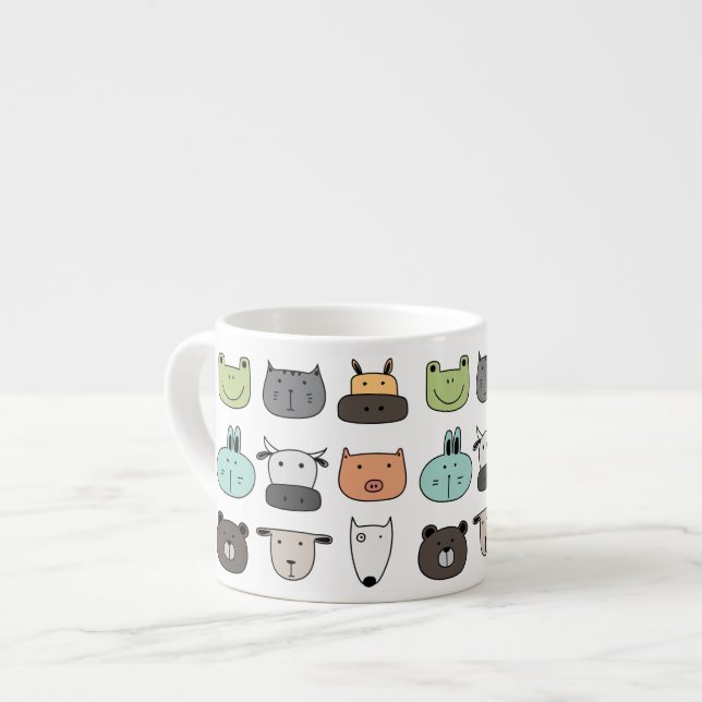 Xícara De Espresso Pequenas Crianças Mug - Rostos De Animais (Frente Esquerda)