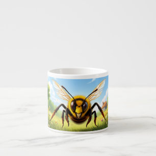 Xícara De Espresso Personagem de Abelha Voando Sobre um Prado Florido