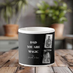 Xícara De Espresso Personalizado 'Pai Você É Magia' Foto De Dois Pais<br><div class="desc">Celebre a magia da paternidade com a nossa taça de café expresso personalizada 'Pai és mágico'! Este design único apresenta um fundo preto elegante, uma foto apreciada de dois pais, e a mensagem sincera "Pai és mágico". Adicione um toque especial personalizando-o com os nomes dos seus filhos. Perfeito para desfrutar...</div>