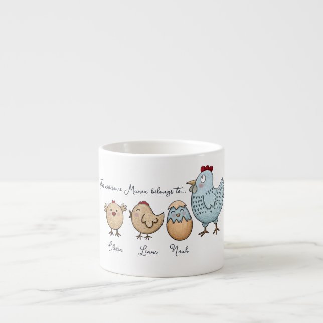 Xícara De Espresso Personalized Mama Chicken Chicks – Custom Names  (Frente)