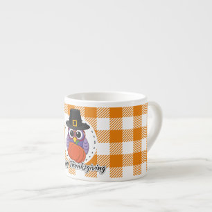 Xícara De Espresso Pilgrim Owl em Orange Xadrez - Feliz Ação de Graça