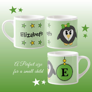 Xícara De Espresso Pinguim verde-amarelo com estrelas