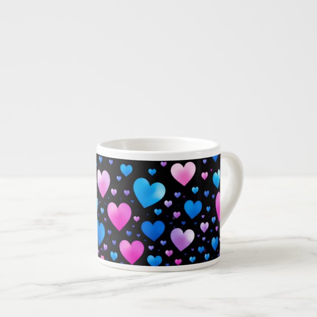 Xícara De Espresso Pink & Blue Glowing Hearts  (Frente Esquerda)