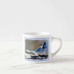 Xícara De Espresso Pintura Blue Jay - Arte Original para Pássaros