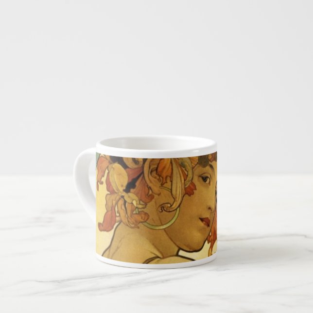 Xícara De Espresso Pintura de Fruta Alphonse Mucha (Frente Esquerda)