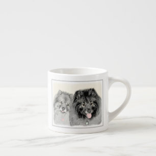 Xícara De Espresso Pintura de Keeshond, Mãe e Filho - Arte Original