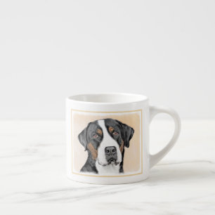 Xícara De Espresso Pintura em Cachorro na Grande Montanha Suíça - Art