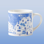 Xícara De Espresso Pintura na ilha grega de Santorini<br><div class="desc">Pintura de paisagem branca e azul de aquarela baseada na bela ilha grega de Santorini. Arte original de Nic Squirrell.</div>