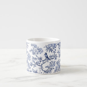 Xícara De Espresso PixDezines Indigo Azul Chinoiserie, Pássaros Peoni