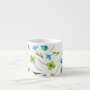 Xícara De Espresso Plantas De Aquarelas: Padrão Floral Sem Costura.