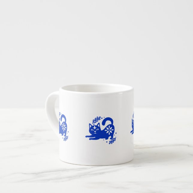 Xícara De Espresso Playful Blue Cat Espresso Cup – CozyBun (Frente Esquerda)