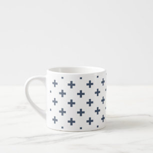 Xícara De Espresso Polka de cinza azul cruz em branco