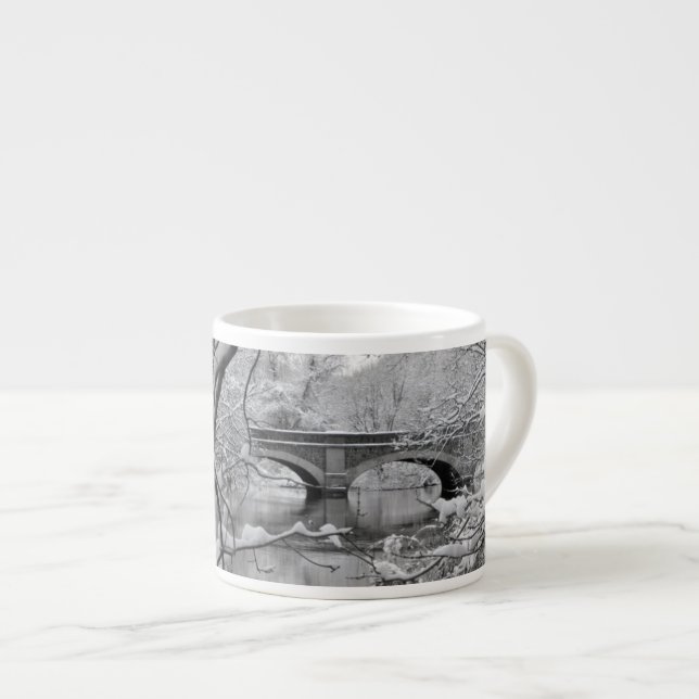 Xícara De Espresso Ponte do arco sobre o rio congelado no inverno (Frente Esquerda)