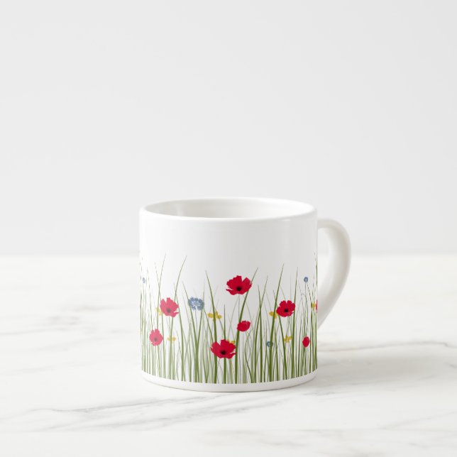 Xícara De Espresso Poppies Vermelhos de Flores Selvagens (Frente Esquerda)
