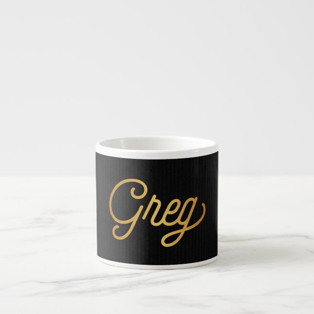 Xícara De Espresso Preto elegante personalizado do ouro de Greg do (Frente)