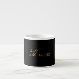 Xícara De Espresso Preto Minimalista & Monograma Dourado