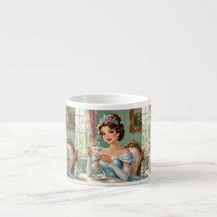 Xícara De Espresso Princesa sofisticada com coroa e vestido elegante