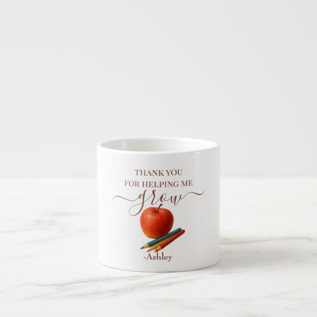 Xícara De Espresso Professora De Maçã De Aquarela - Obrigado, Present (Frente)