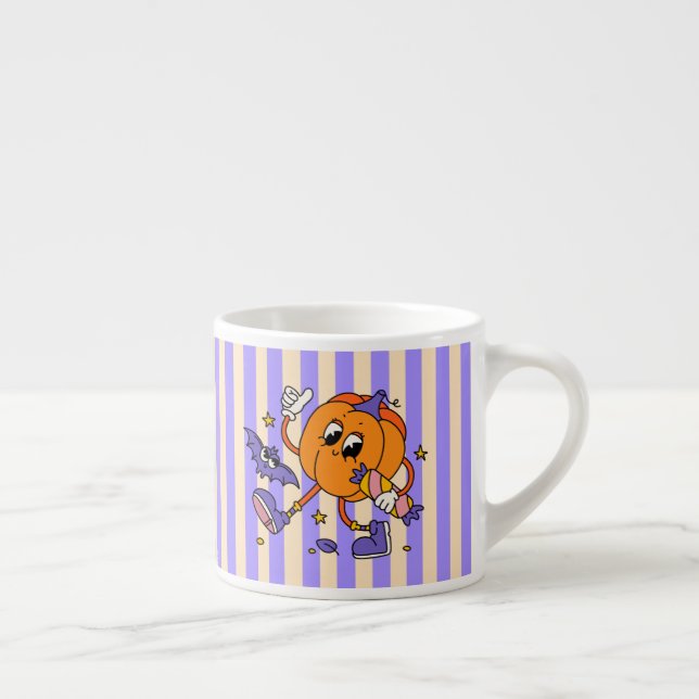 Xícara De Espresso Pumpkin de Dia das Bruxas Retro Bonito (Direita)