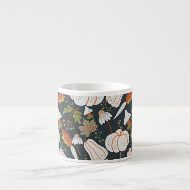 Xícara De Espresso Pumpkin seamless pattern floral black and white (Frente)