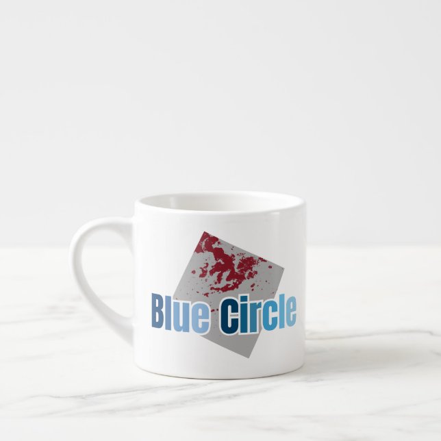 Xícara De Espresso Quadrado Cinza com Mancha Vermelha e Texto de Círc (Esquerda)