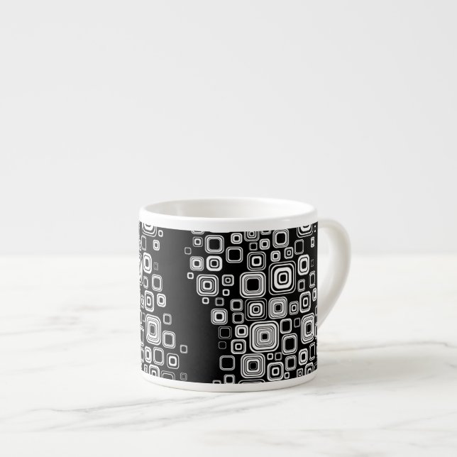 Xícara De Espresso Quadrados preto e branco retros (Frente Esquerda)