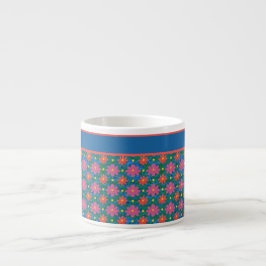 Xícara De Espresso Rangoli Flowers e Polkas em Blue Espresso Mug