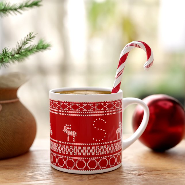 Xícara De Espresso Red Nordic Reindedo Festivo Natal Espresso Cup (As you sip your favorite espresso, let the holiday cheer fill your heart.)