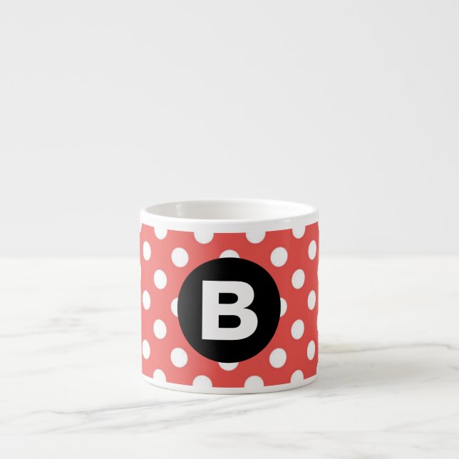 Xícara De Espresso Red Polka Dot Pattern Black Monogram (Frente)