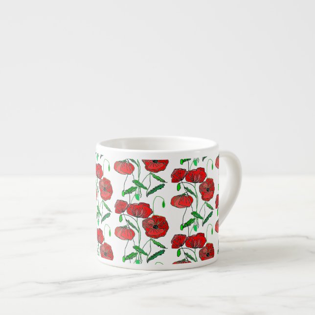 Xícara De Espresso Red Poppy Art - (Frente Esquerda)