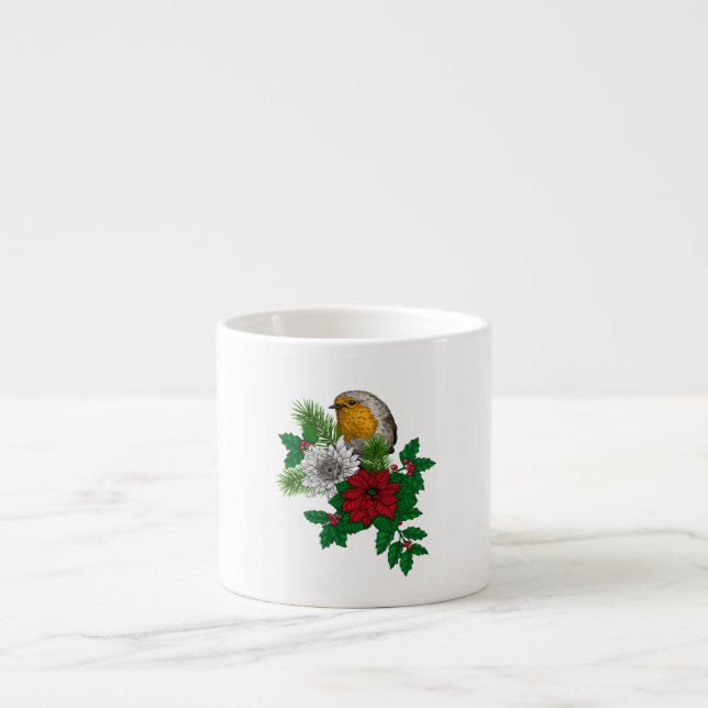 Xícara De Espresso Red robin sobre decoração de Natal (Frente)