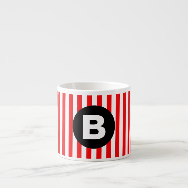 Xícara De Espresso Red White Vertical Stripes Black Monogram (Frente)