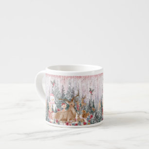 Xícara De Espresso Reindeer de Aquarela Rosa, Snowman Feliz Natal