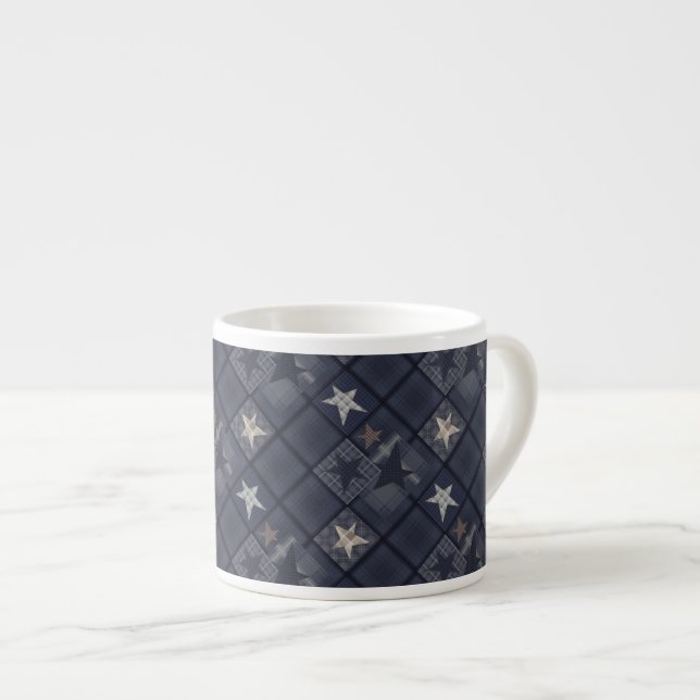 Xícara De Espresso Remendo azul (Frente Esquerda)