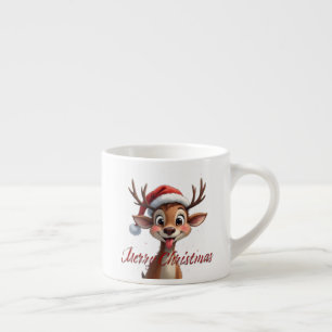 Xícara De Espresso Rena Linda Desejando Feliz Natal