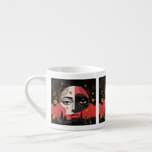 Xícara De Espresso Retrato da Lua de uma Mulher Preto e Vermelho