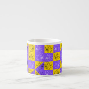 Xícara De Espresso Retro Boho Roxo & Amarelo Xadrez de Margaridas
