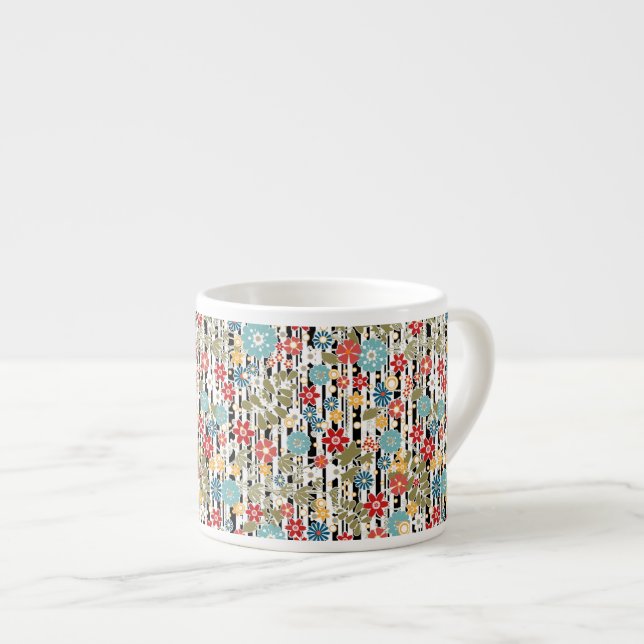 Xícara De Espresso Retrô, floral retrô (Frente Esquerda)