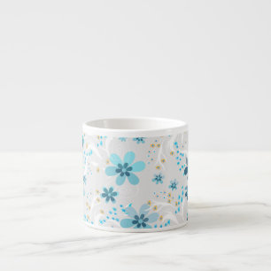 Xícara De Espresso Retro, padrão floral, azul, cinza