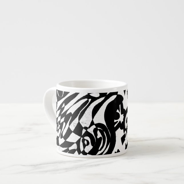Xícara De Espresso "Robot Dreams" Arte Abstrato B&W (Frente Esquerda)