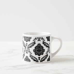Xícara De Espresso Rococo Damask Grande Padrão Preto no Branco